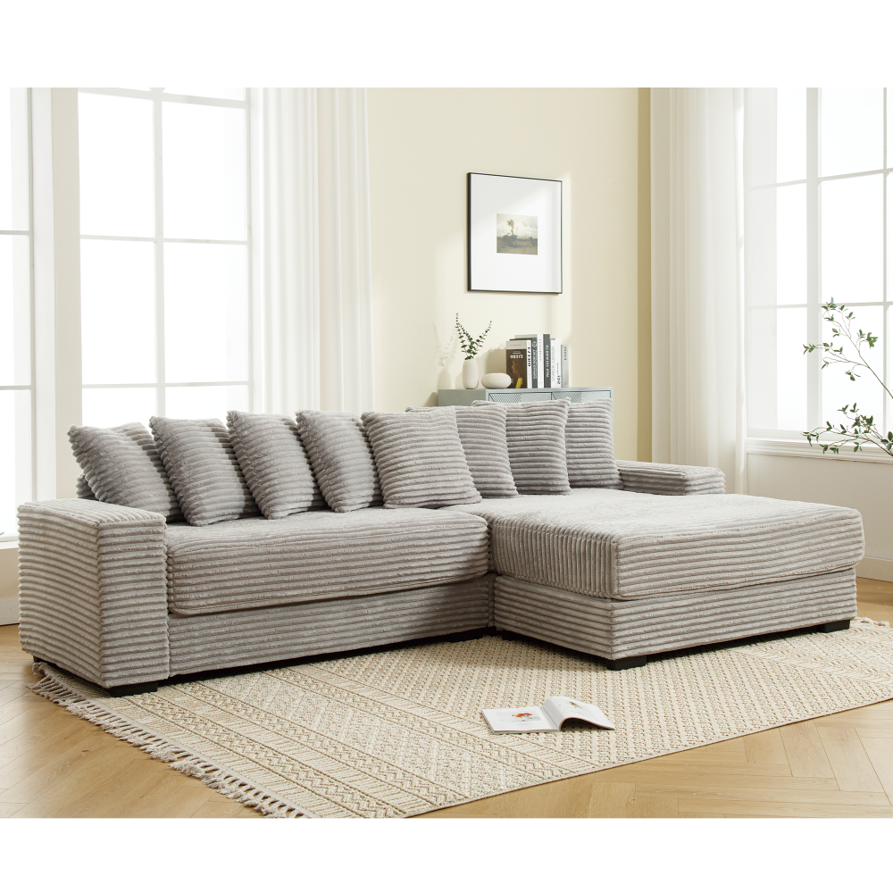 [NEW ARRIVED] [VIDEO PROVIDED] Oversized Two-Piece  Couches,  L Shaped Sofa, Corduroy, Left Chaise Daybed,with Armrests,Eight Throw Pillows,Corner Sofa,Easy To Assemble, Black