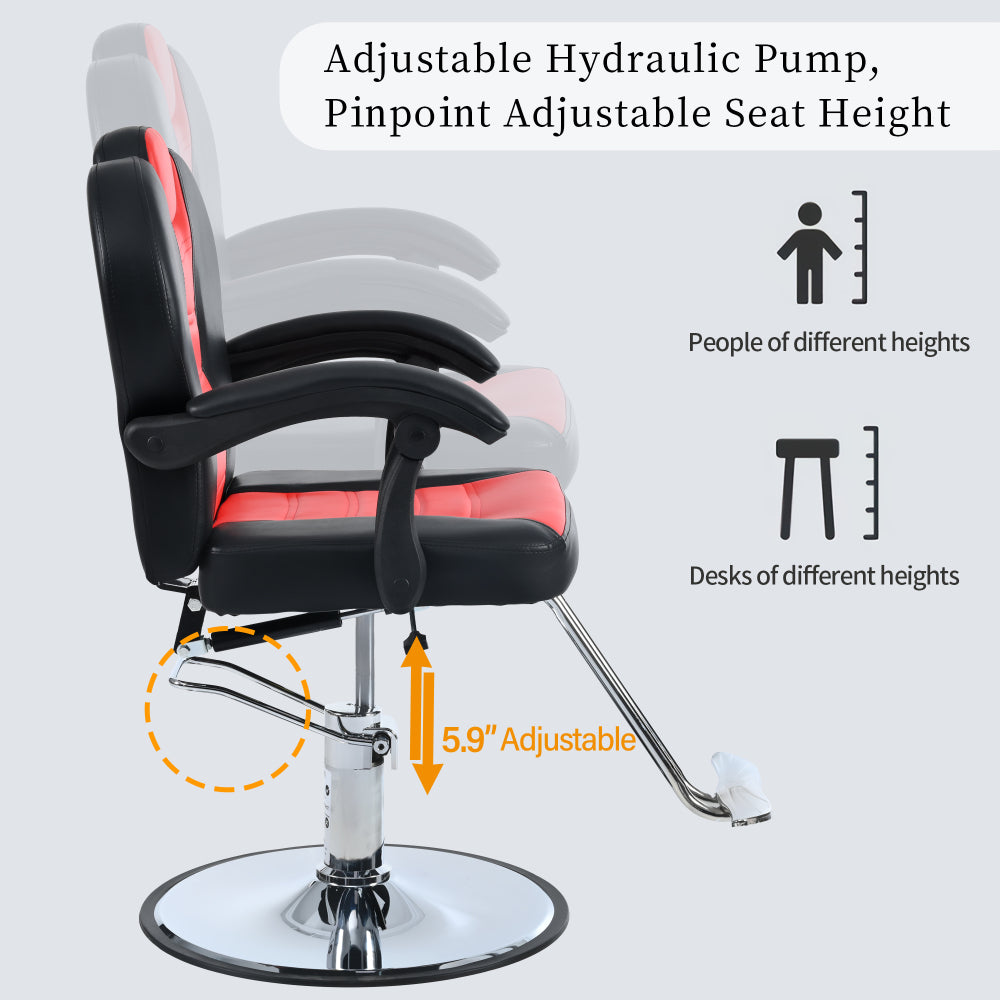 Classic Reclining barber Chair Salon Chair for Hair Stylist with Heavy Duty Hydraulic Pump, 360° Rotation, Tattoo Chair  Shampoo Beauty Salon Equipment,  Max Load Weight 330 Lbs, Red & Black