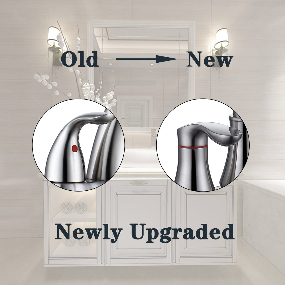 2-Handle 4-Inch Brushed Nickel Bathroom Faucet, Bathroom Vanity Sink Faucets with Pop-up Drain and Supply Hoses