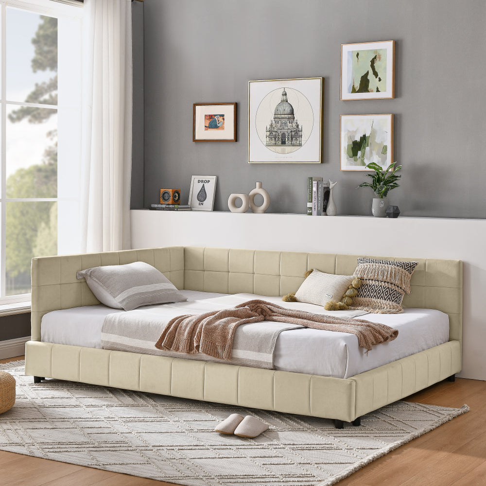 Full Size Upholstered Tufted Bed Frame, Sofa Bed Frame with Comfortable Backrest and Armrests, Full Size Bed for Bedroom, Living Room,Velvet, Grey(80.5''*59''*30.5'')