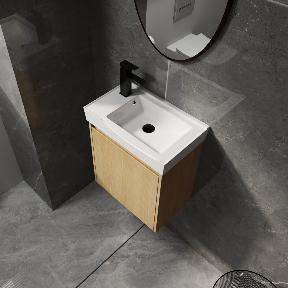 20" Wall-Mounted Bathroom Vanity with Ceramic Sink, Storage Cabinet with Doors,Bathroom Cabinet Set