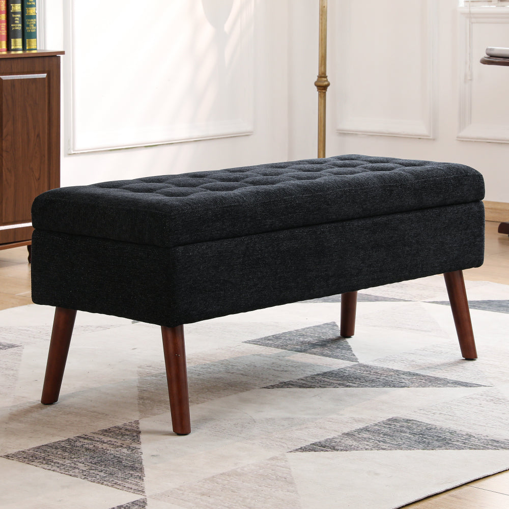 Storage Bench with Storage Bench for Bedroom End of Bed Bench Foot of Bed Bench Entryway Bench Storage Ottoman Bench 43.7" W x 18.1" D Black Linen Bench