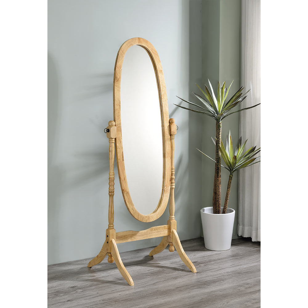 59.25" Tall Standing Wooden Floor Mirror with Natural finish, Oval Shape