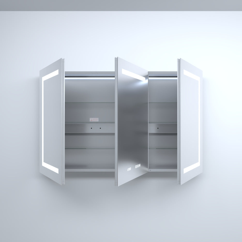48 in. W x 30 in. H Rectangular Silver Aluminum Recessed/Surface Mount Medicine Cabinet with Mirror LED and Clock