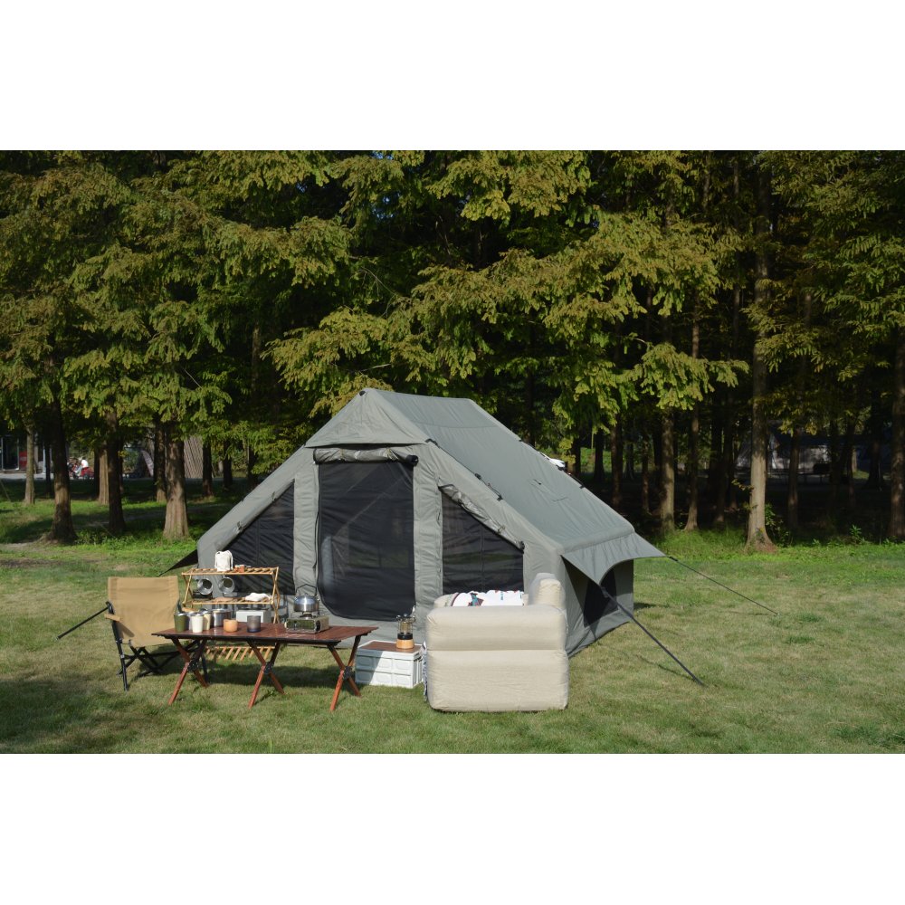 Inflatable Camping Tent Easy Setup 4 Season Glamping Tent with High Performance Inflatable Structure 4-6 Persons Waterproof Windproof Outdoor Self-Supporting Blow up Tent Air Tent Portable House Green