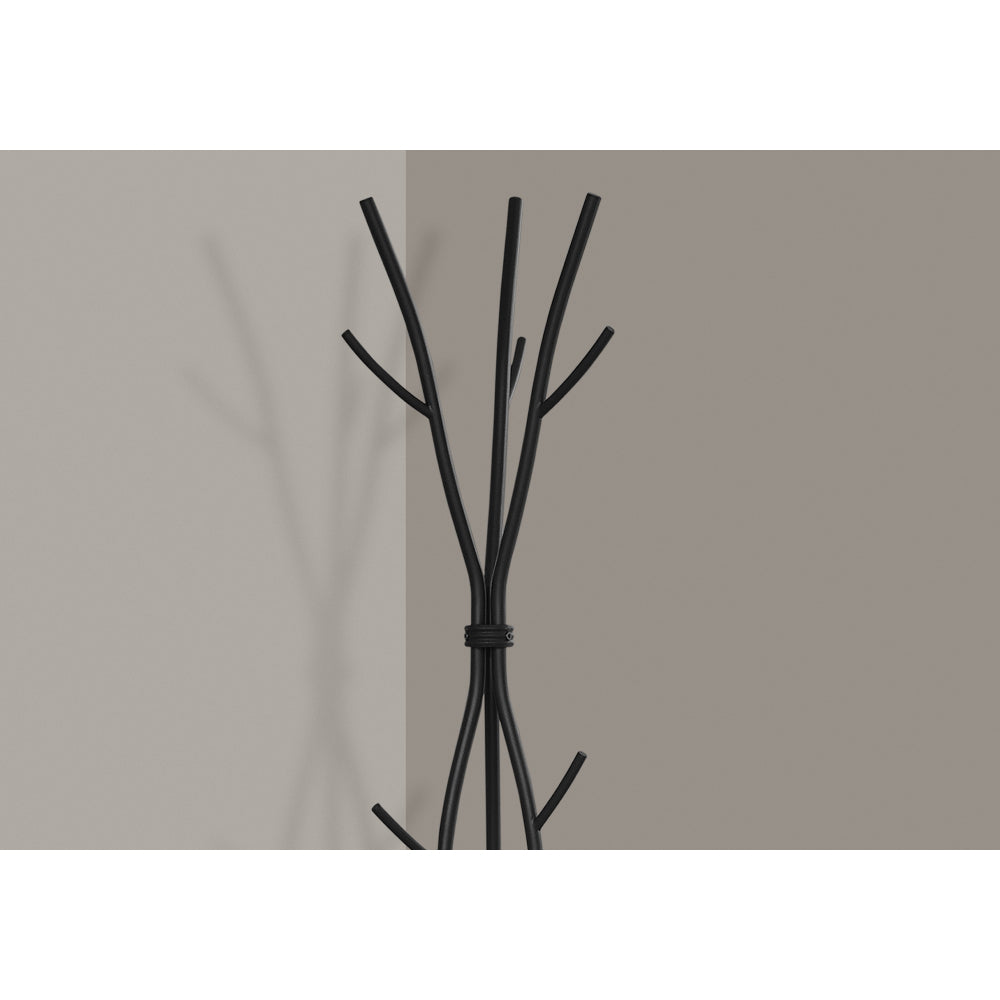 Coat Rack, Hall Tree, Free Standing, 11 Hooks, Entryway, 74"h, Bedroom, Black Metal, Contemporary, Modern