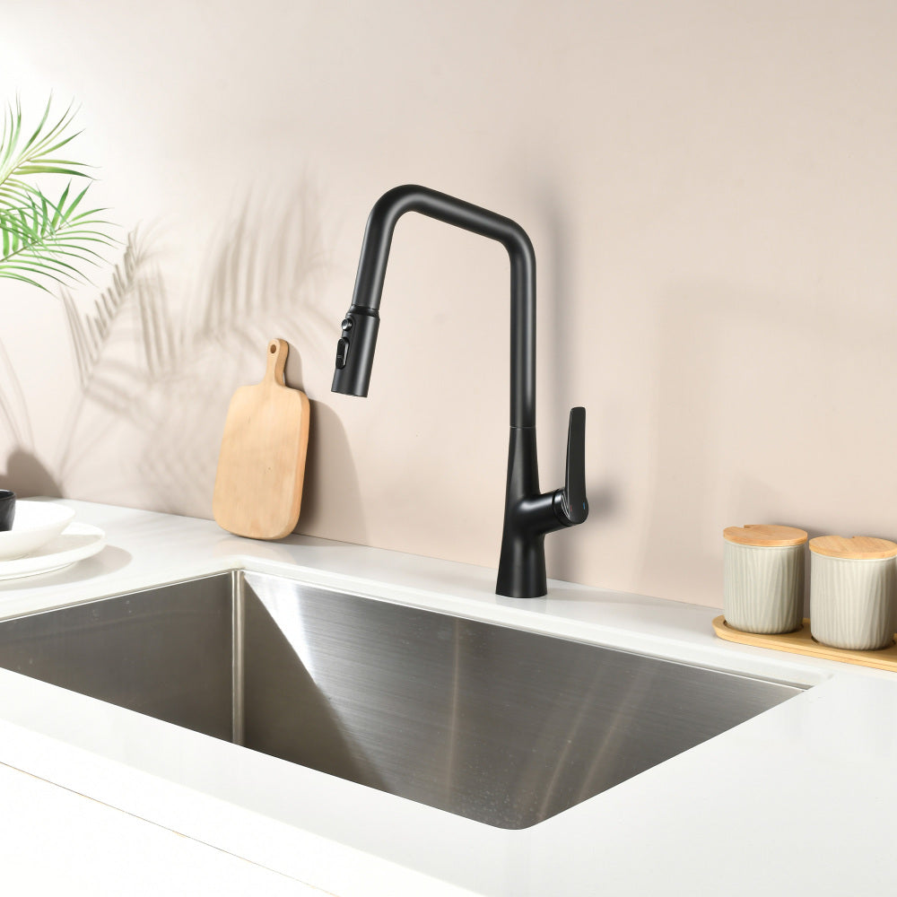 Matte Black Professional Kitchen Faucet 3 Function 360 Sprayer One Touch Switching FastConnect