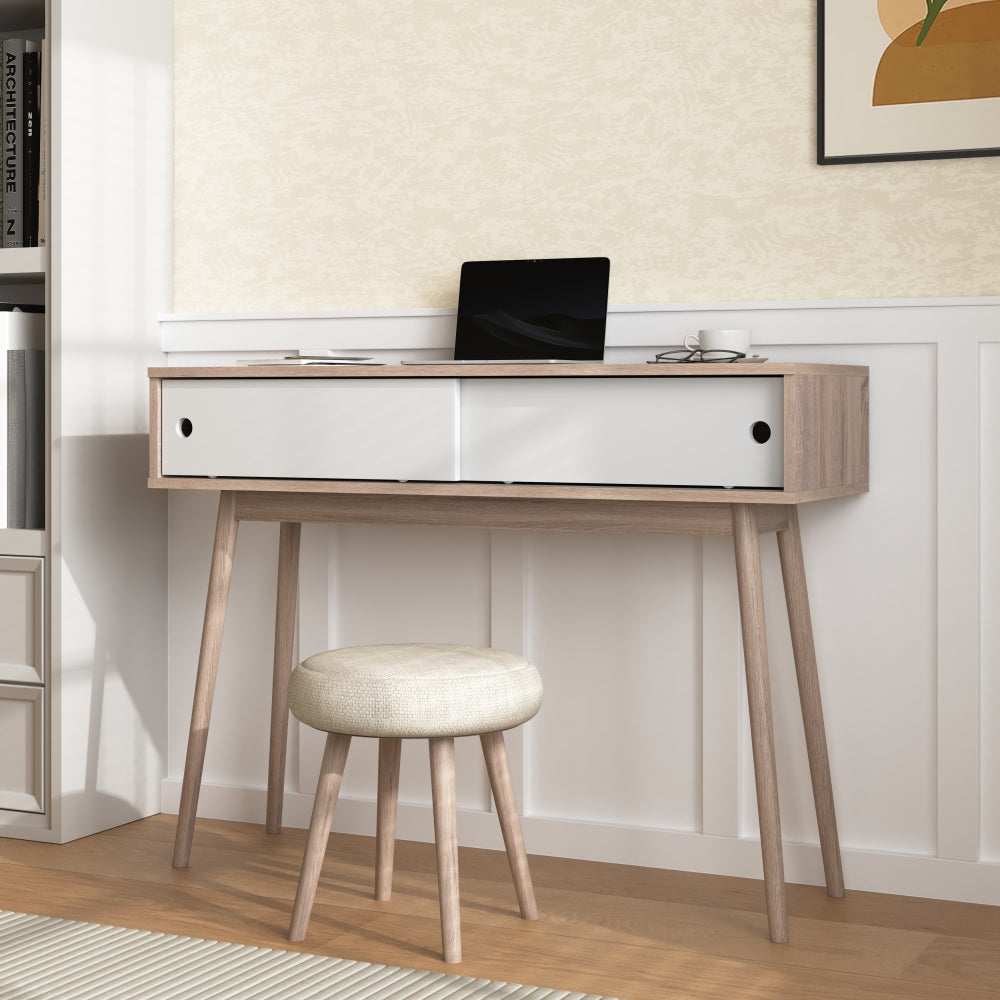Entryway Table with 2 White Sliding Doors, Console Table with Storage Space and Wood Legs,Sofa Table Behind Couch for Hallway, Living Room, Natural Color