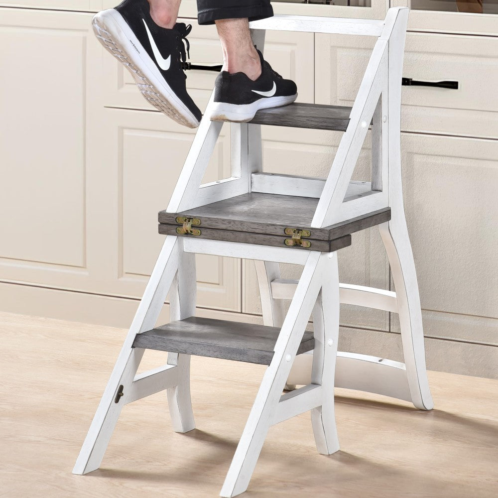 Solid Wood Foldable Ladderchair Dual Purpose Stepladders Step Display Stand Flower Stand forHome,Library,Kitchen