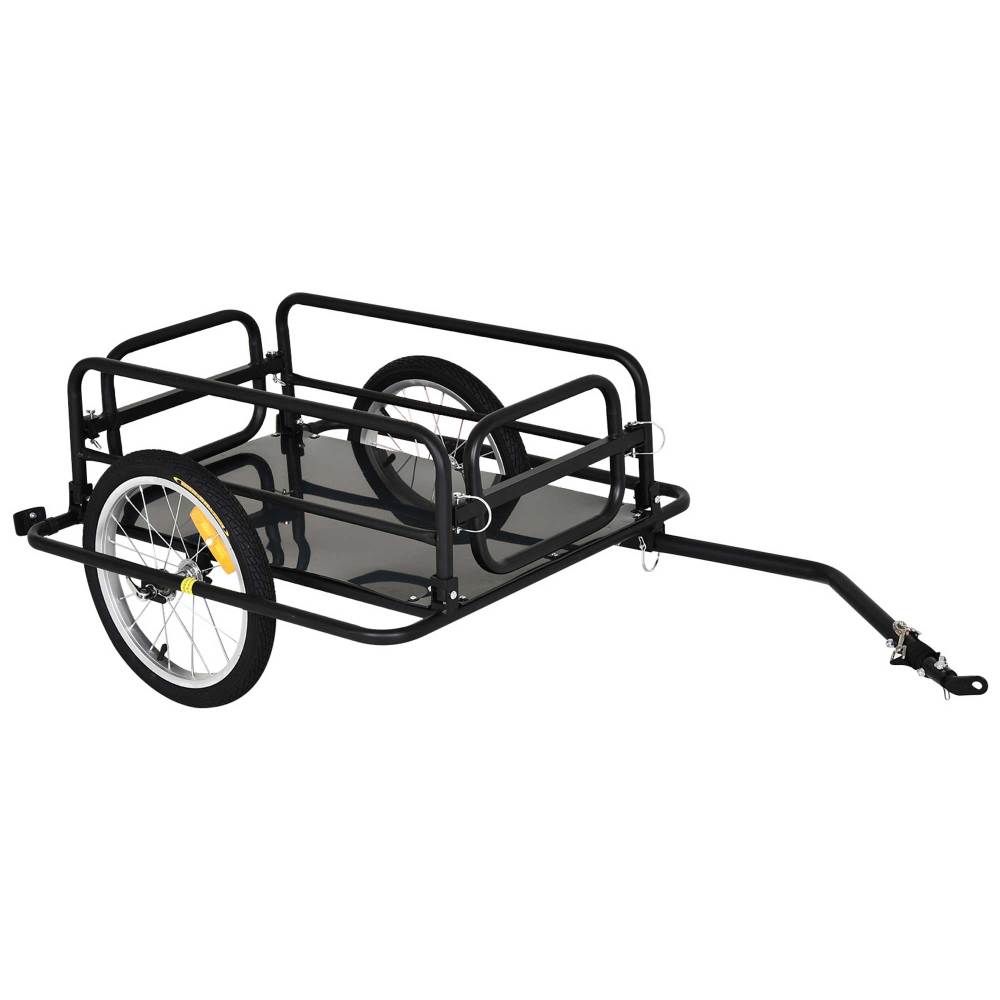 Aosom Bike Cargo Trailer for Hefty Loads, Foldable Compact Storage, Universal Hitch, Bike Wagon Bike Trailer Bicycle Cargo Trailer Bike Attachment with 16" Wheels, Heavy-Duty, Black