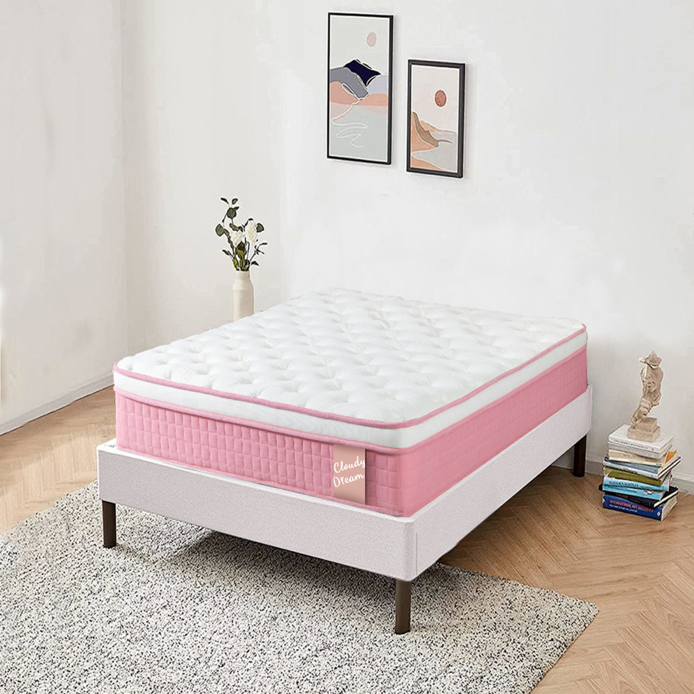 TWIN XL 12 Inch Hybrid Mattress Individual Pocket Spring Memory Foam Cool Knitted Cover CertiPUR-US Pink