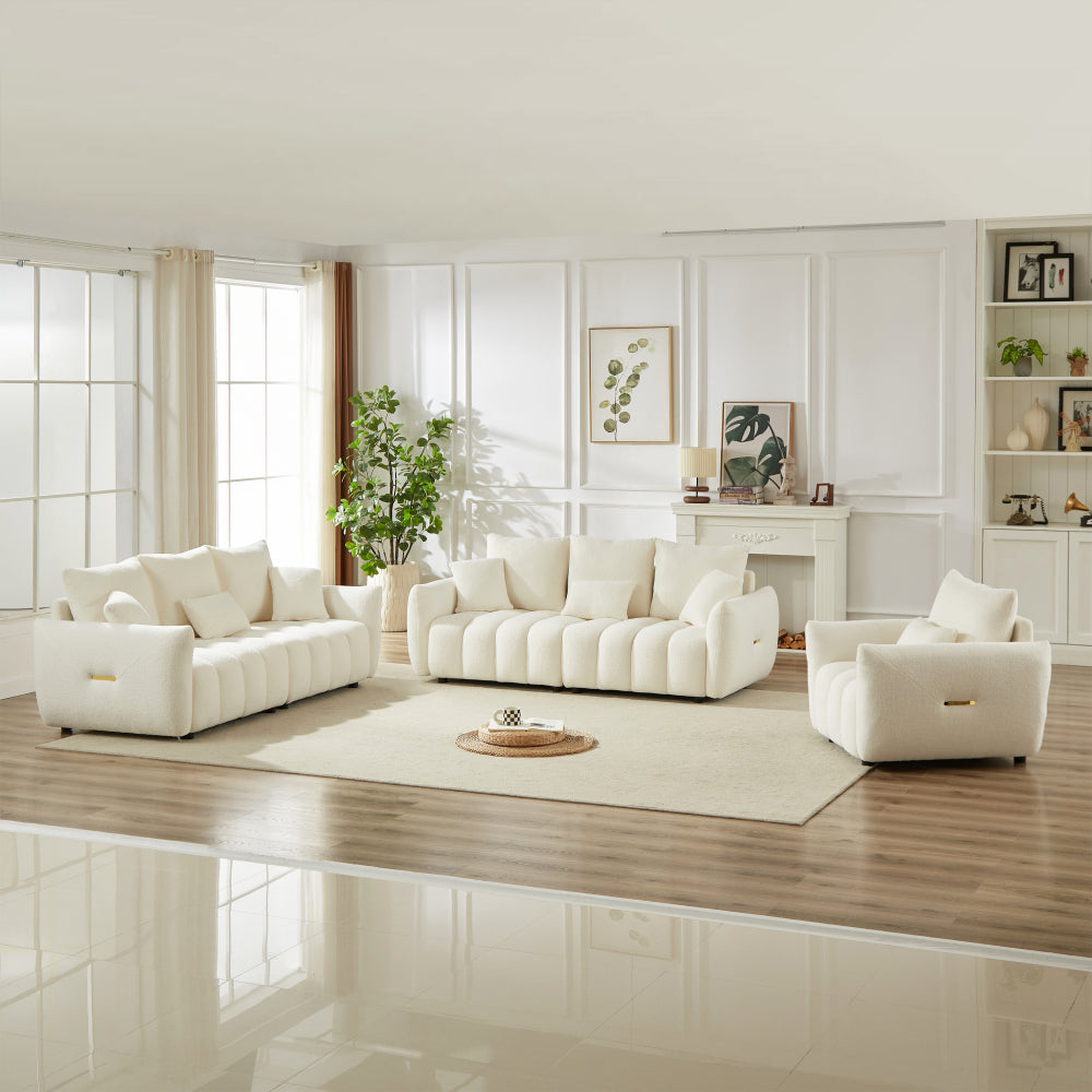 [video]MH 82" Premium Teddy fabric Sofa with 3 Back Pillows and 3 back Cushions Solid Wood Frame 3-Seater Sofa, Oversized Upholstered Chair for Living Room, Bedroom, Apartment and Office