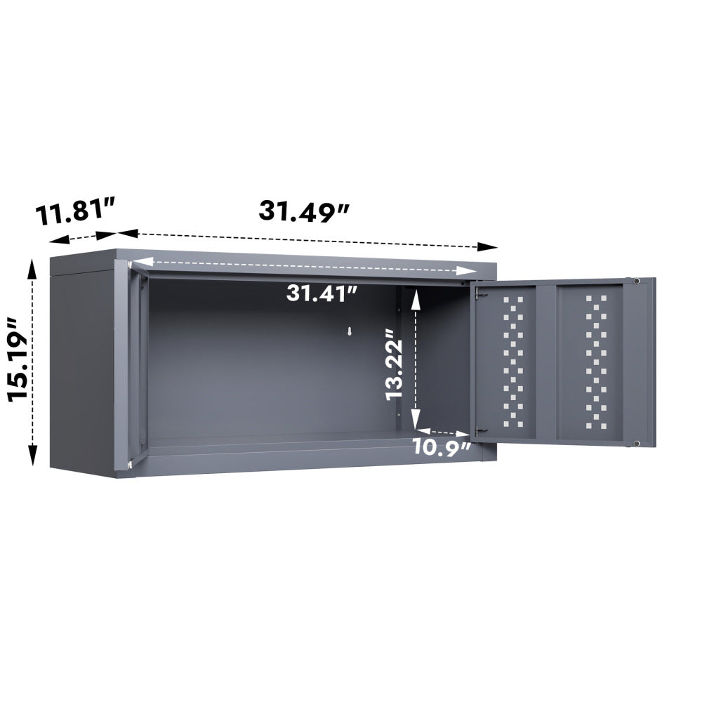 Metal garage cabinet with door, wall-mounted storage cabinet, floating tool cabinet for basements, kitchens, and warehouses (gray, 11.81" H)