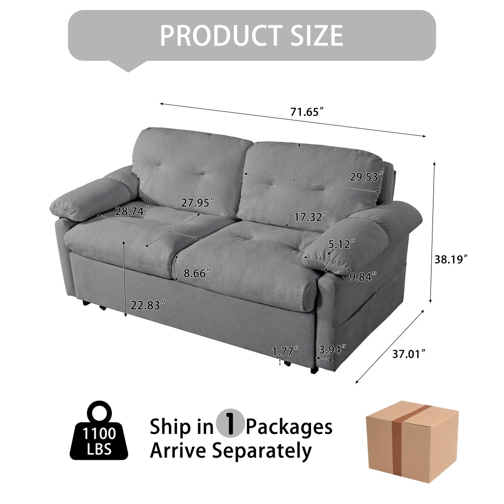 Convertible Pull Out Sofa Bed Queen Size, 3-in-1 Convertible Sleeper Couch with Thicked Cushions and Side Storage,Multi-Functional chenille Loveseat Sofa for Living Room,Bedroom,Apartment,Office,Grey