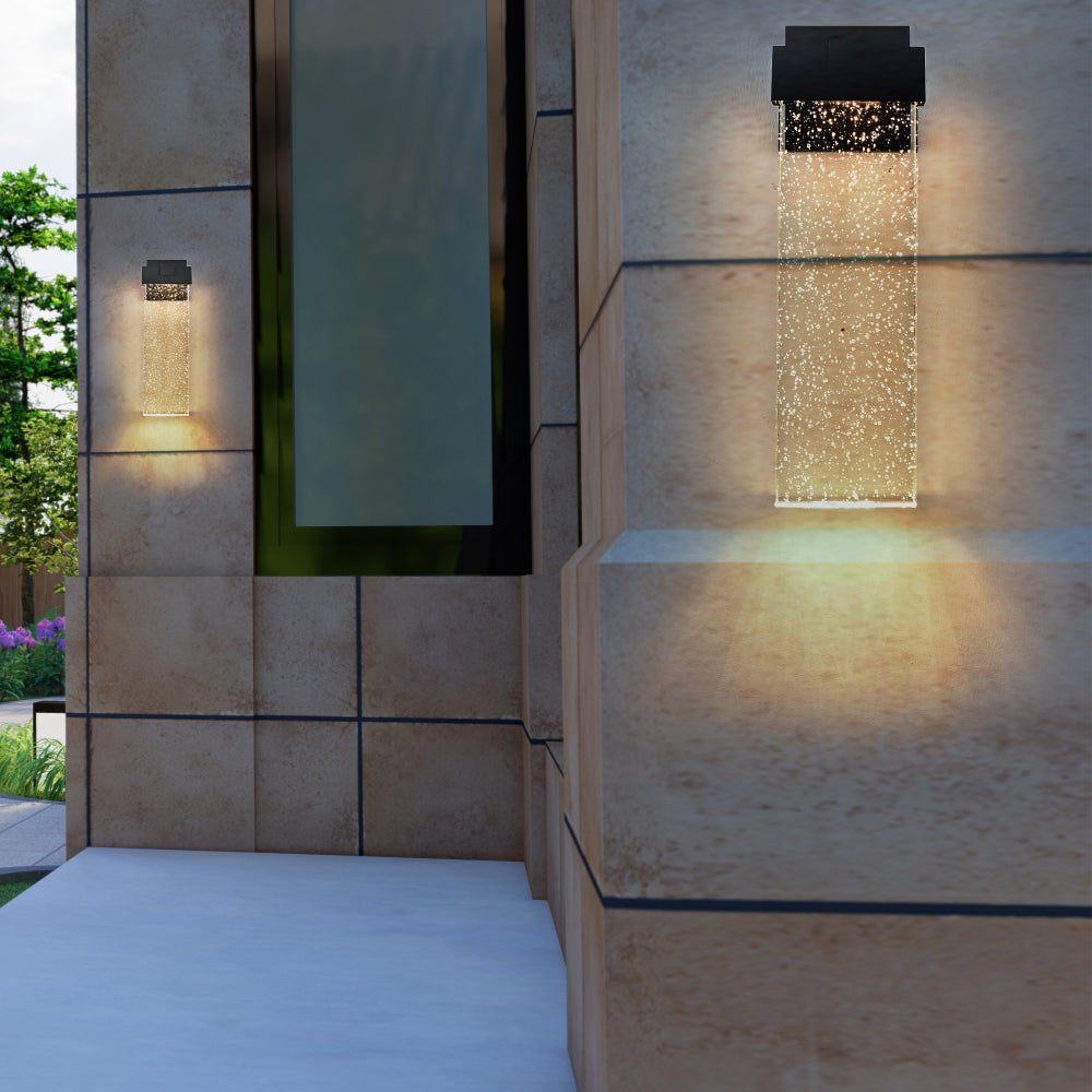 18"(H) 1-pack 12W Modern Outdoor Wall Light Fixture, Weatherproof LED Wall Sconce with Bubble Crystal, Black Finish, Up and Down Lighting for Porch, Patio, and Garden