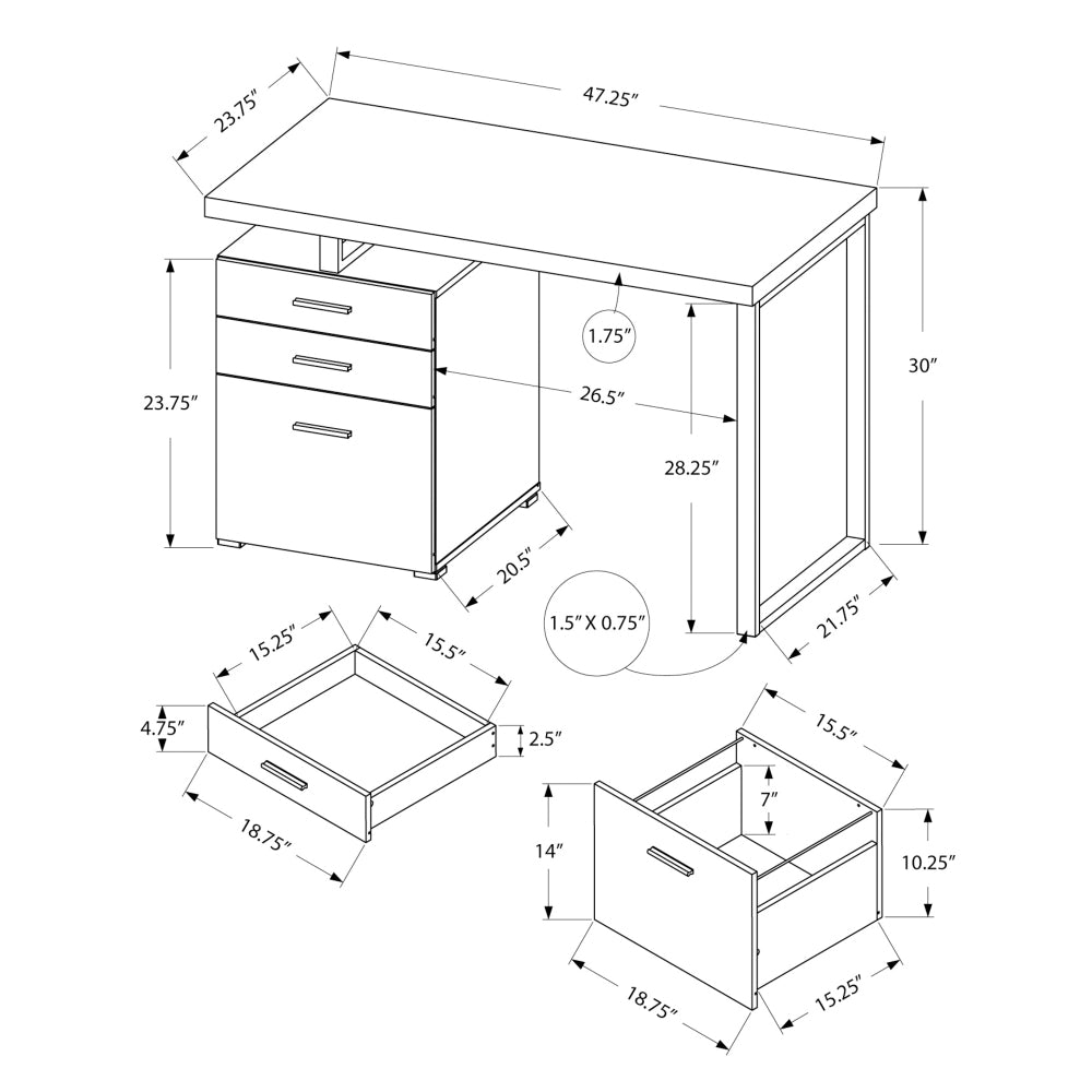 Computer Desk, Home Office, Laptop, Left, Right Set-up, Storage Drawers, 48"l, Work, White Laminate, Black Metal, Contemporary, Modern
