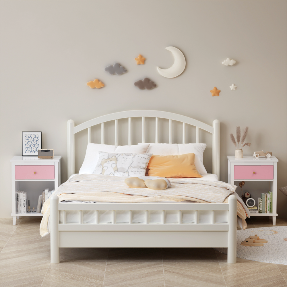 26.77''H Wooden Nightstand with One Drawer One Shelf for Kids, Adults, Pink+Golden handle
