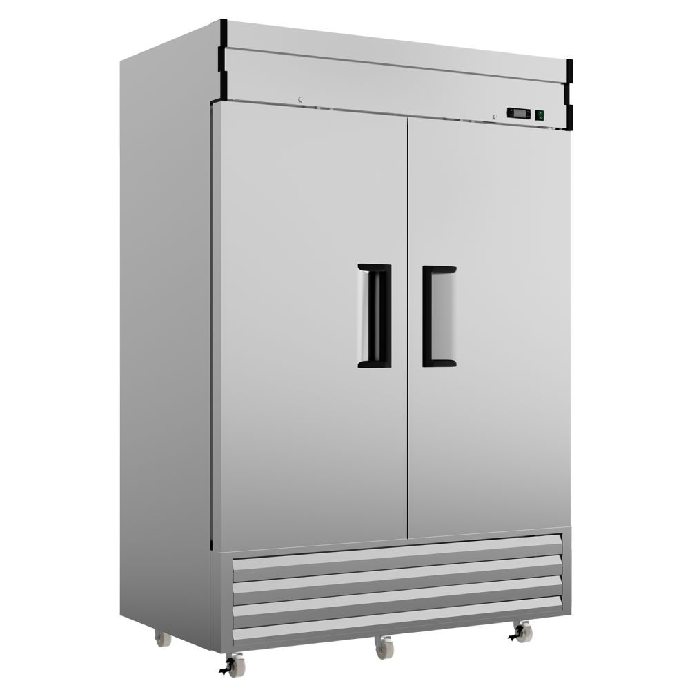 54"W 2 Door Commercial Freezer 49 Cu.Ft Dynamic Cooling OmniSmart Temperature Control -10℉~10℉ Self Closing Stainless Steel Reach-In Commercial Freezer Digital Thermostat LED Light 6 Shelves