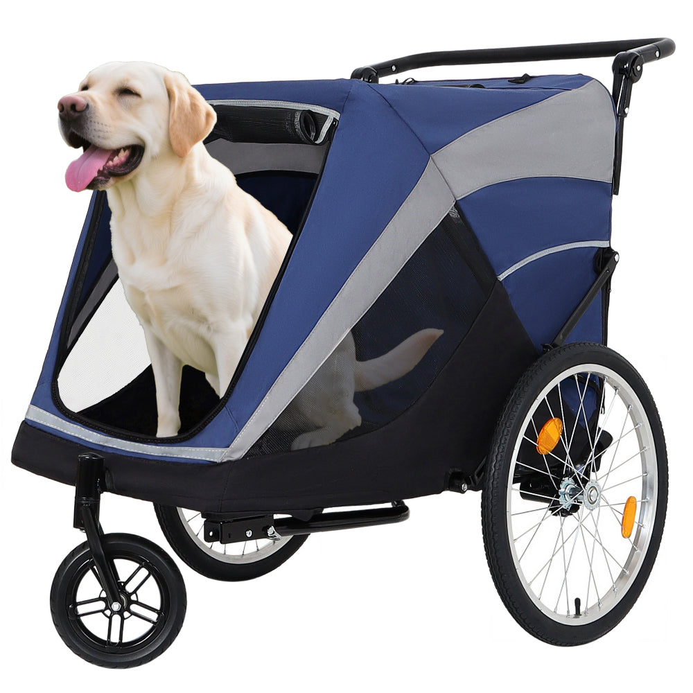 2-in-1 Bike Trailer & Push Cart for Pets - Detachable Bike Hitch & Push Handle Included - Quick Release Wheel, Internal Leash, Dual Cup Pockets and Underneath Storage Bag,  Holds Pets Up to 88 lbs