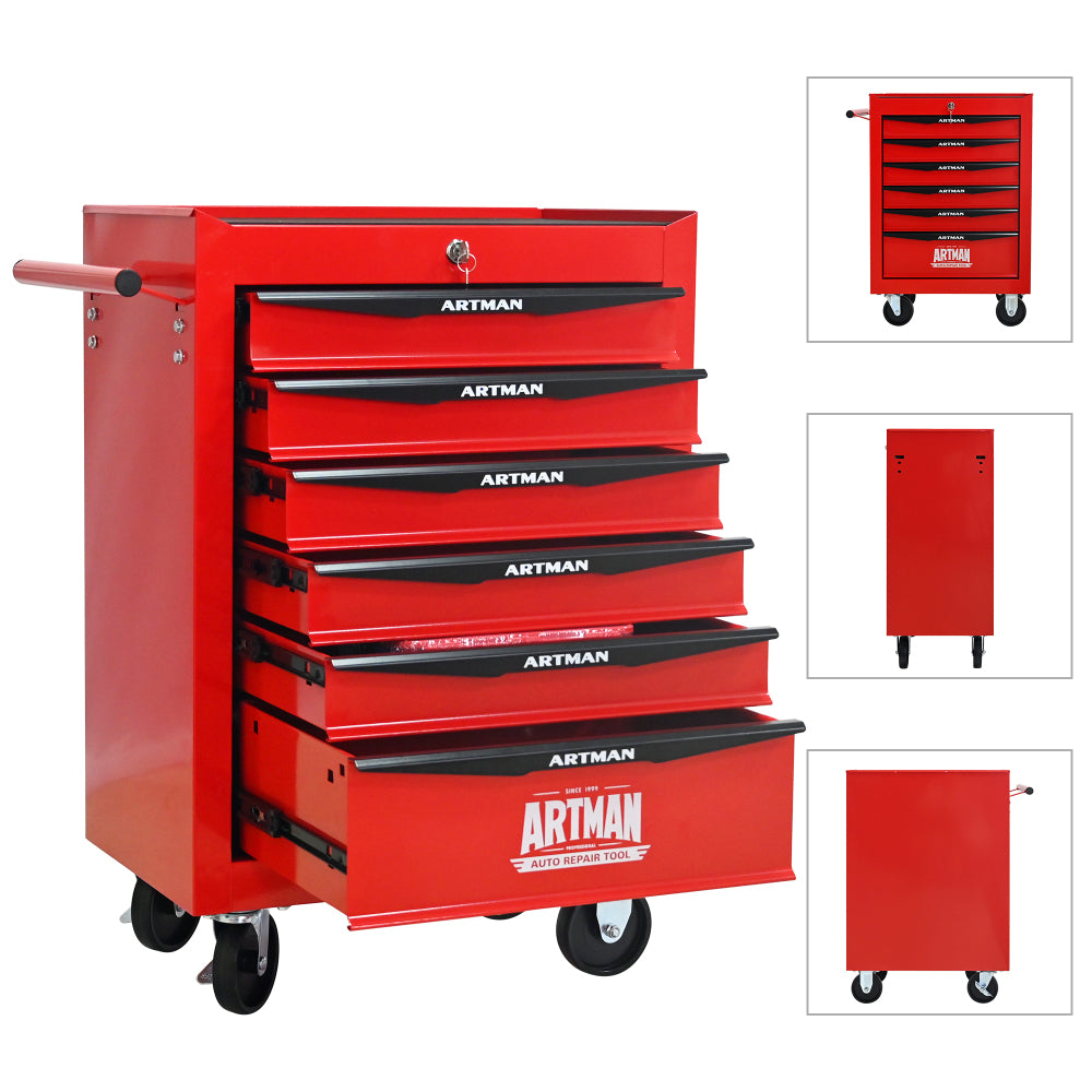 Rolling Metal Tool Chest with 6 Drawers, 20" 6-Drawer Tool Chest Cabinet with Ball Bearing Drawer Slides, Steel Tool Storage Box Organizer -Red&Black