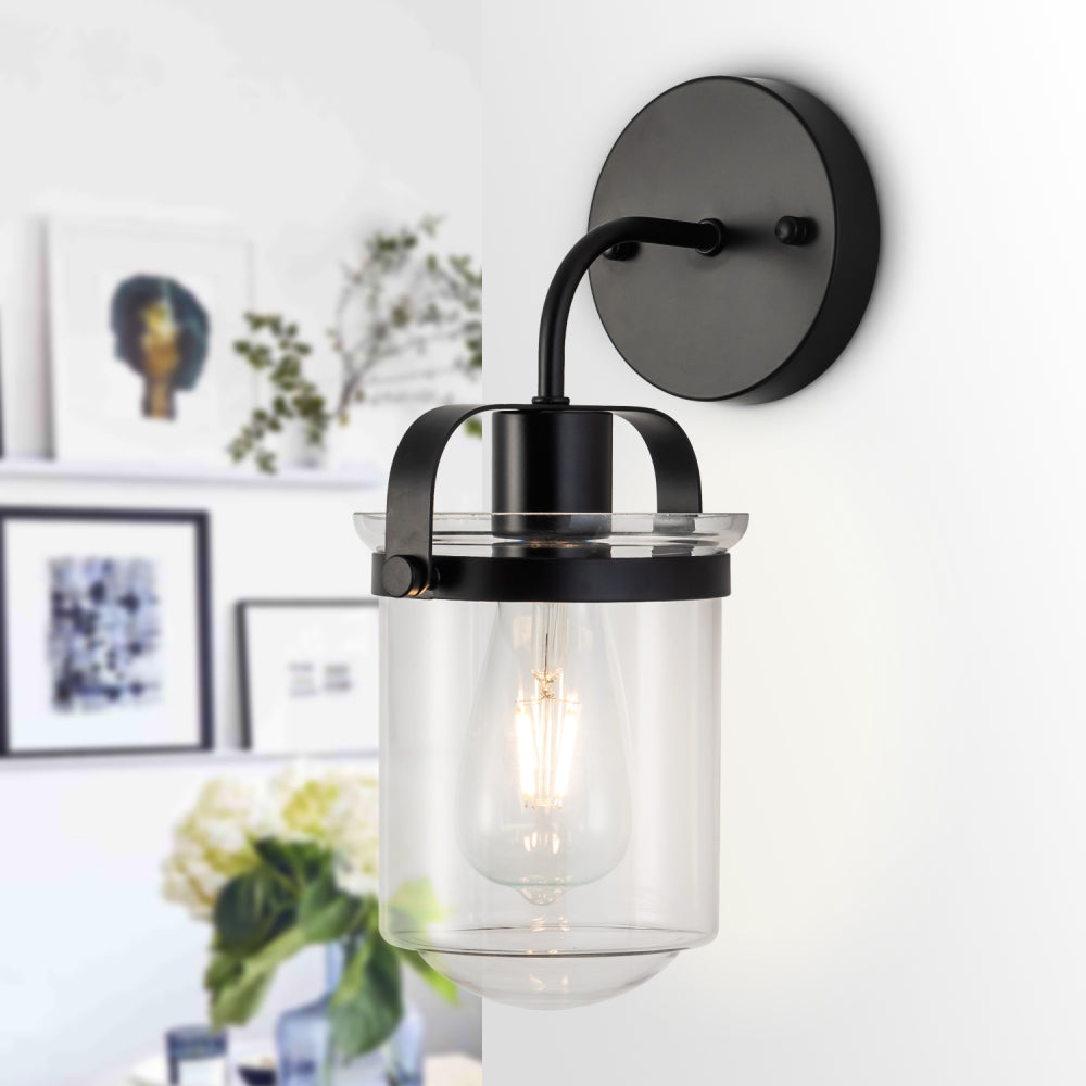 1-Light with Clear Glass Shade, Modern Sconce, Industrial Indoor  Light Fixture for Bathroom Living Room Bedroom Over Kitchen Sink, E26 Socket,  [No Bulb]