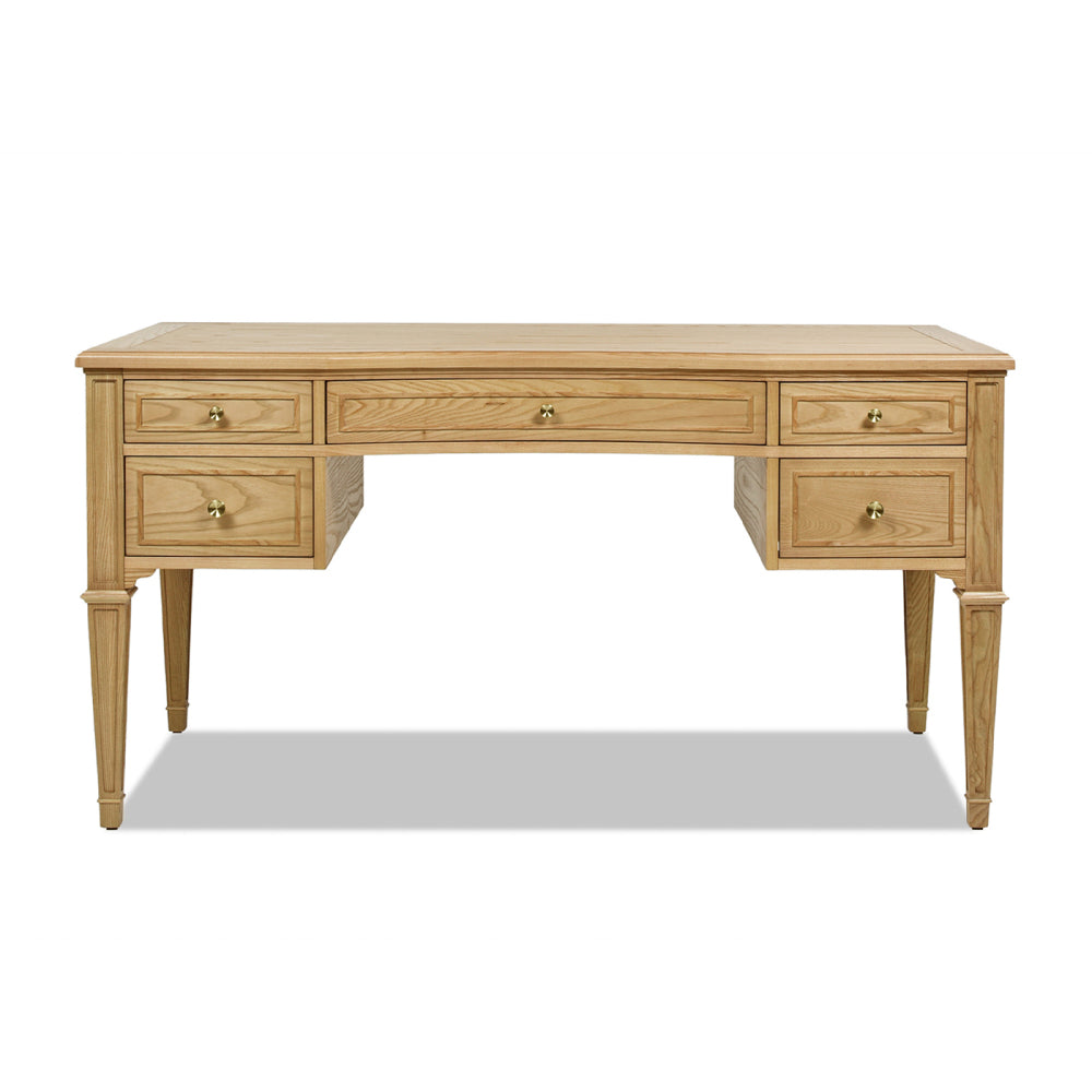 Dauphin Gold Accent 5-Drawer Wood Executive Desk, Natural Brown Wood