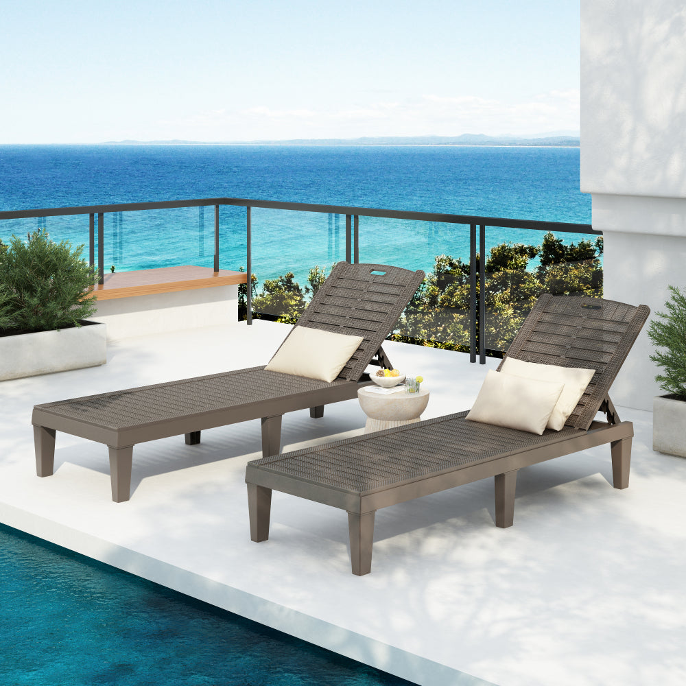 2-Piece Outdoor Chaise Lounges Resin Pool Lounge Chairs Outdoor Chaise Lounge Chair Set with Adjustable Backrest (Set of 2) for Patio, Poolside or Beach, Dark Brown
