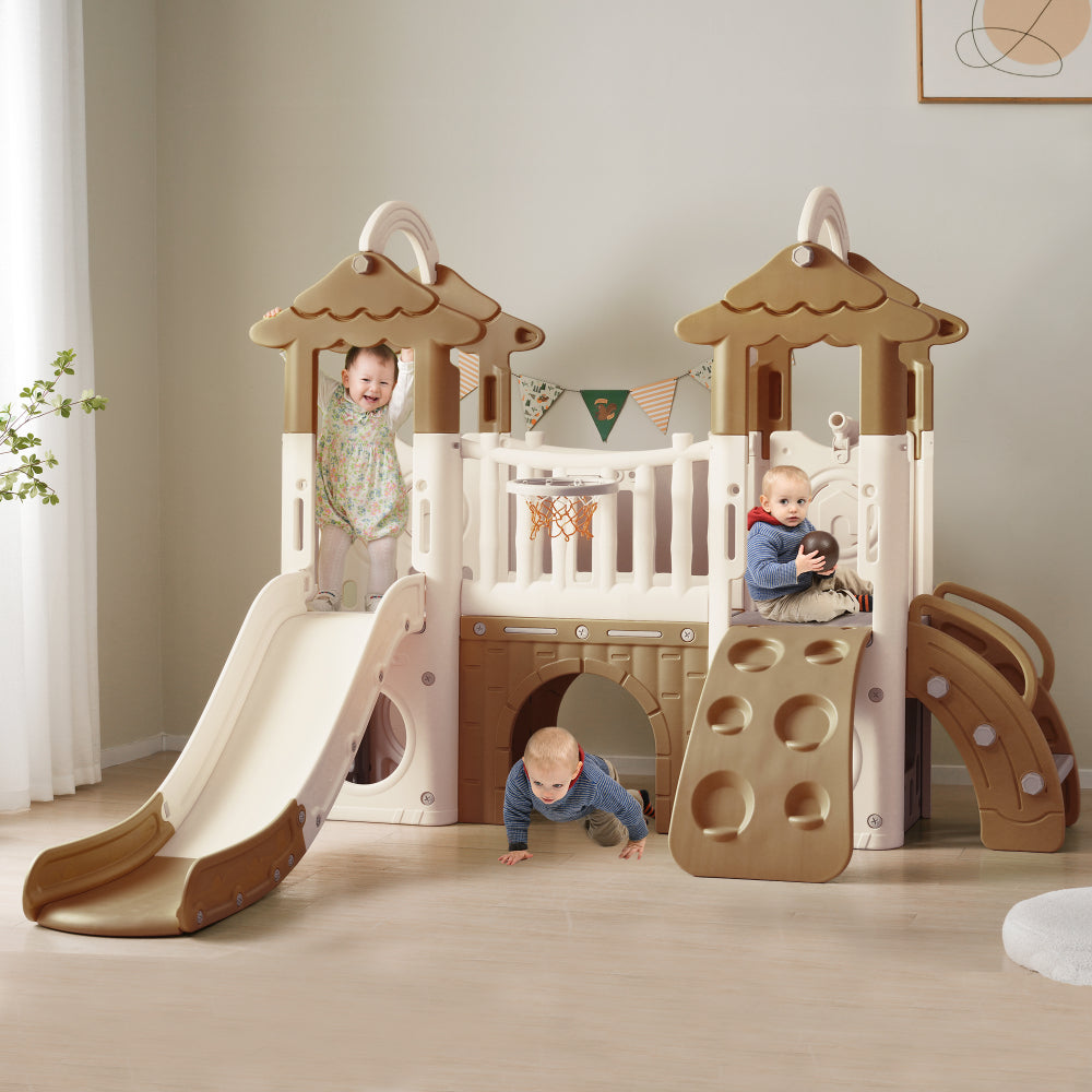 8-1 Toddler Climber and Slide Set,Kids Slide for Toddlers Age 1+, Kids Playground Climber Freestanding Slide Playset with Basketball Hoop, Play Combination for Babies,Indoor& Outdoor