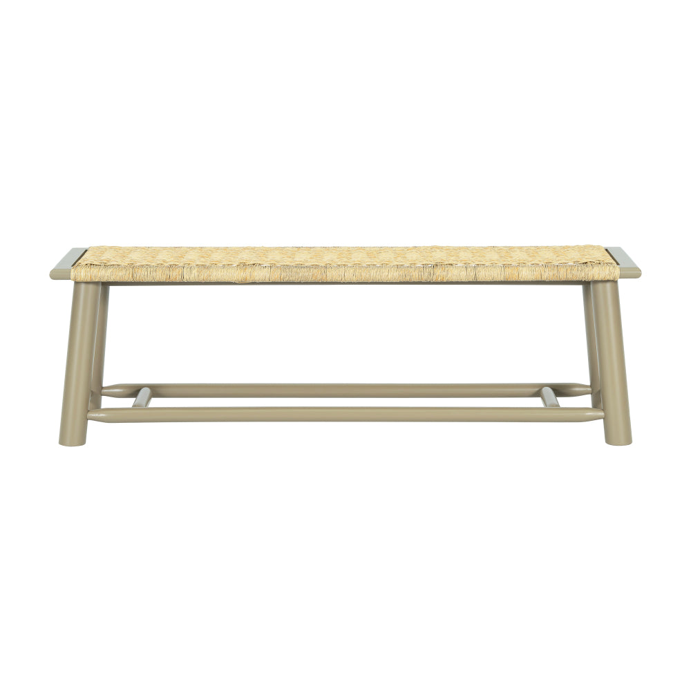 Farmhouse Modern Solid Wood Rattan Bench - 59 Inch Indoor & Covered Outdoor Bench Champagne Finish Multi-Functional Design