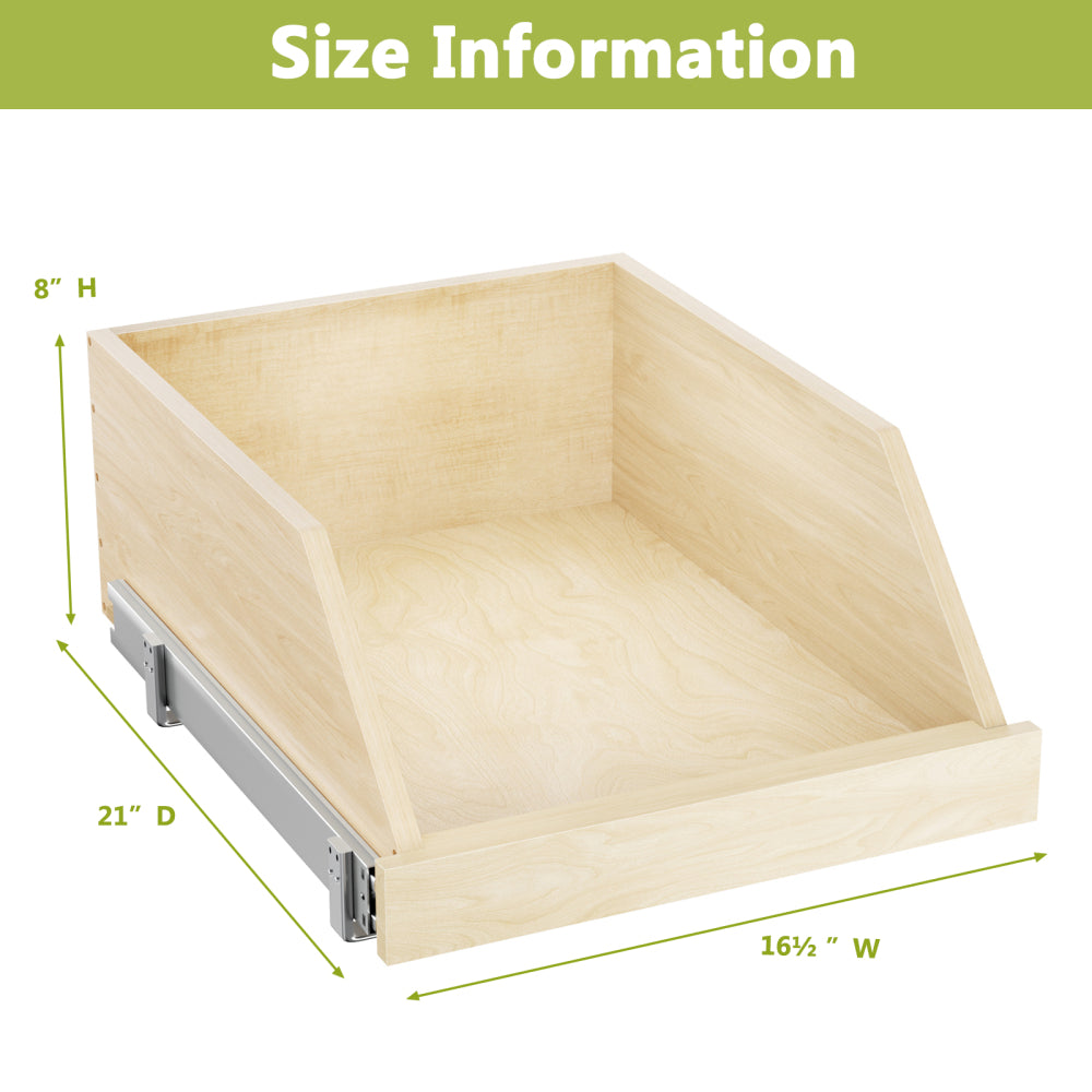 Pull Out Cabinet Organizer High Drawer 16½" W x 21" D Hard Close Wood Slide Out Shelves Cabinet Storage and Organizer with Full Extension Rail Slides Pull Out Drawer for Kitchens Cabinet Pantry