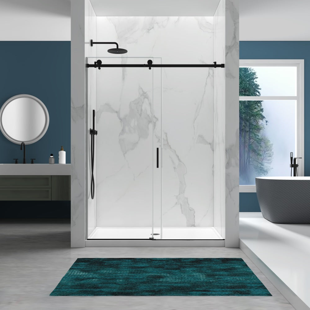 56-60"W×76"H Frameless Shower Door,6mm SGCC Tempered Glass+Protective,Matte Black,Stainless Steel Handle/ Rail,Adjustable Width,Easy Inst