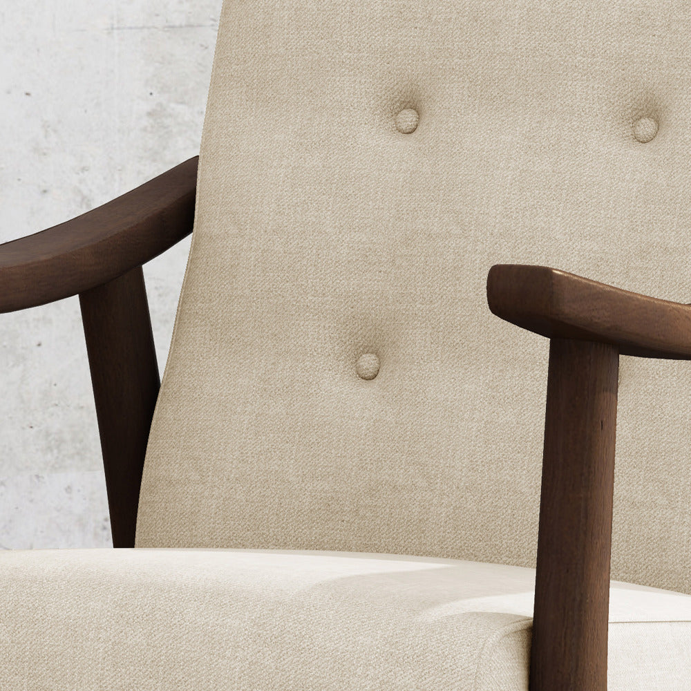 Mid-Century Modern Accent Chair, Tufted Armchair with Beige Upholstery and Brown Frame, 1-Piece