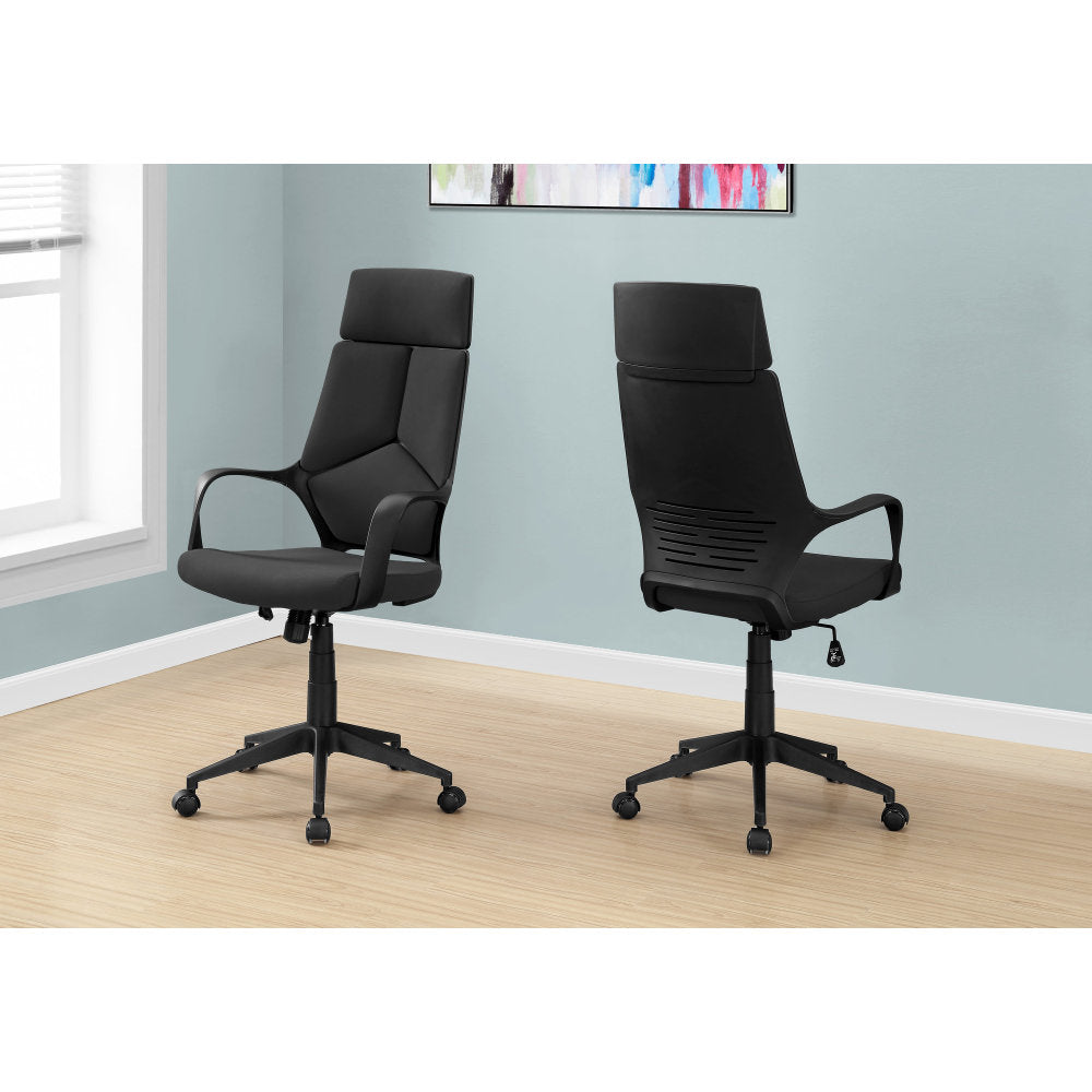 Office Chair, Adjustable Height, Swivel, Ergonomic, Armrests, Computer Desk, Work, Black Fabric, Black Metal, Contemporary, Modern