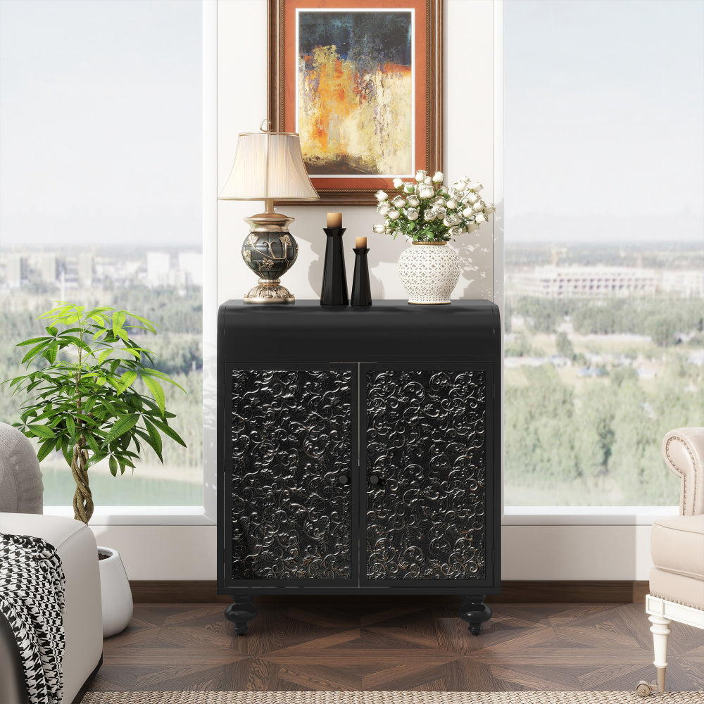 Art Accent Cabinet With 2 Doors, Sideboard Buffet Cabinet with Storage, Distressed Decorative Storage Cabinet With Embossed Pattern For Entryway Living Room Dining Room