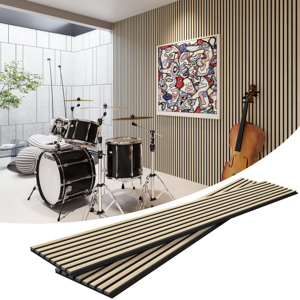 Acoustic Wood Wall Panels, 2 Pack 94.5" x 12.6" Soundproof Wall Panels,Wood Slat Wall Panels for Interior Wall Decor (Oak)