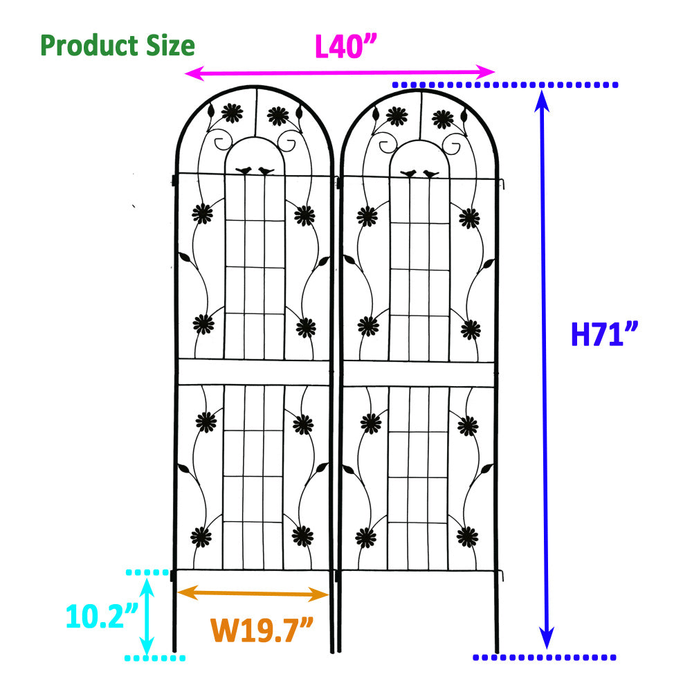 2 Pack Metal Garden Trellis 71" x 19.7" Rustproof Trellis for Climbing Plants Outdoor Flower Support Black