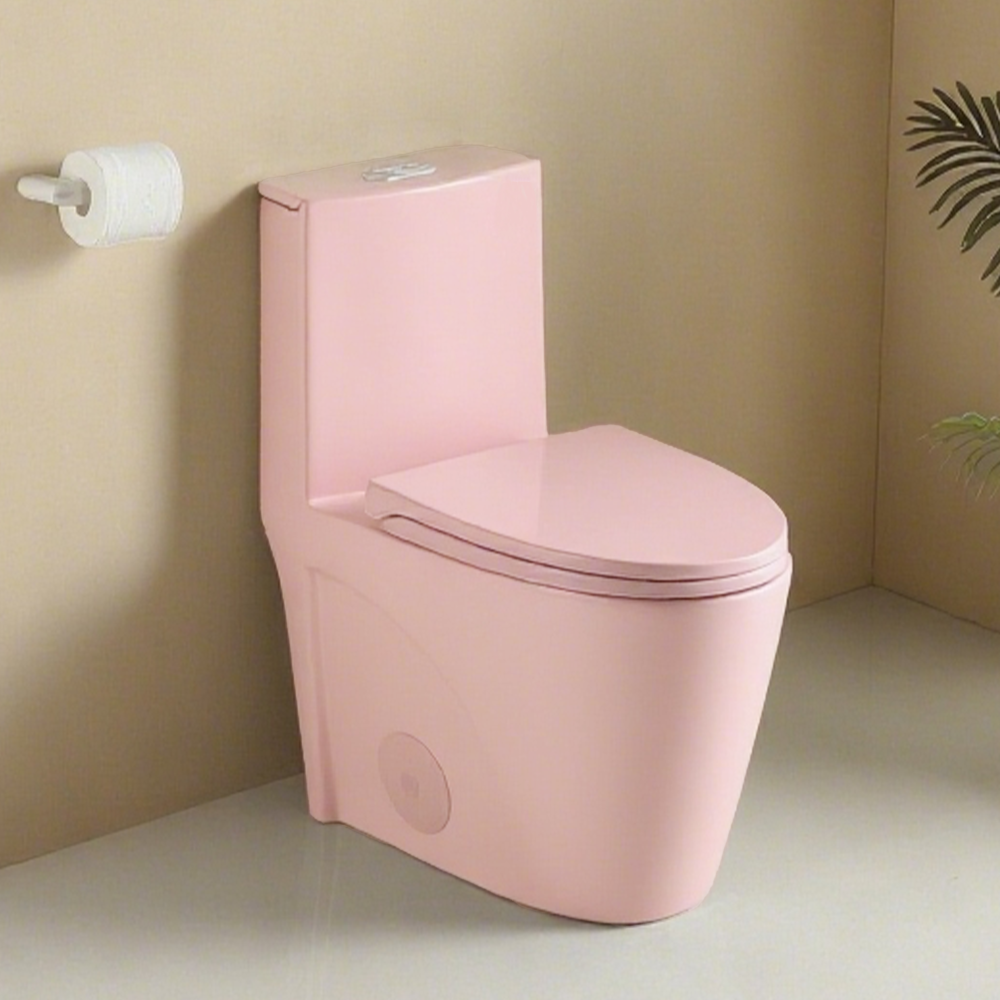 1.1/1.60 GPF Dual-Flush One Piece Toilet, Water-Saving Elongated Comfort Height Floor Mounted, Soft Close 1000 Gram Map Flushing Score Toilet, Pink Rose 24T01-RS