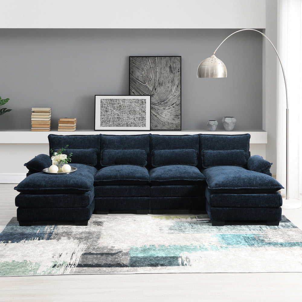 [VIDEO provided][New]109.8*55.9" Modern U-shaped Sectional Sofa with Waist Pillows,6-seat Upholstered Symmetrical Sofa Furniture,Sleeper Sofa Couch with Chaise Lounge for Living Room,Apartment,5 Color