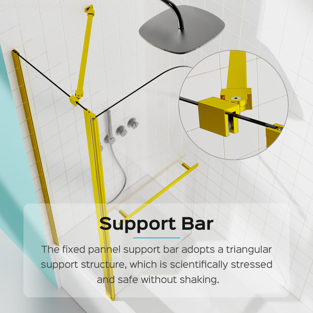43 in. W * 58 in. H Frameless Folding Shower Doors for Bathtub, 1/4" (6mm) Thick SGCC Tempered Glass Door, Bathroom Pivot Tub Glass Door, Brushed Gold