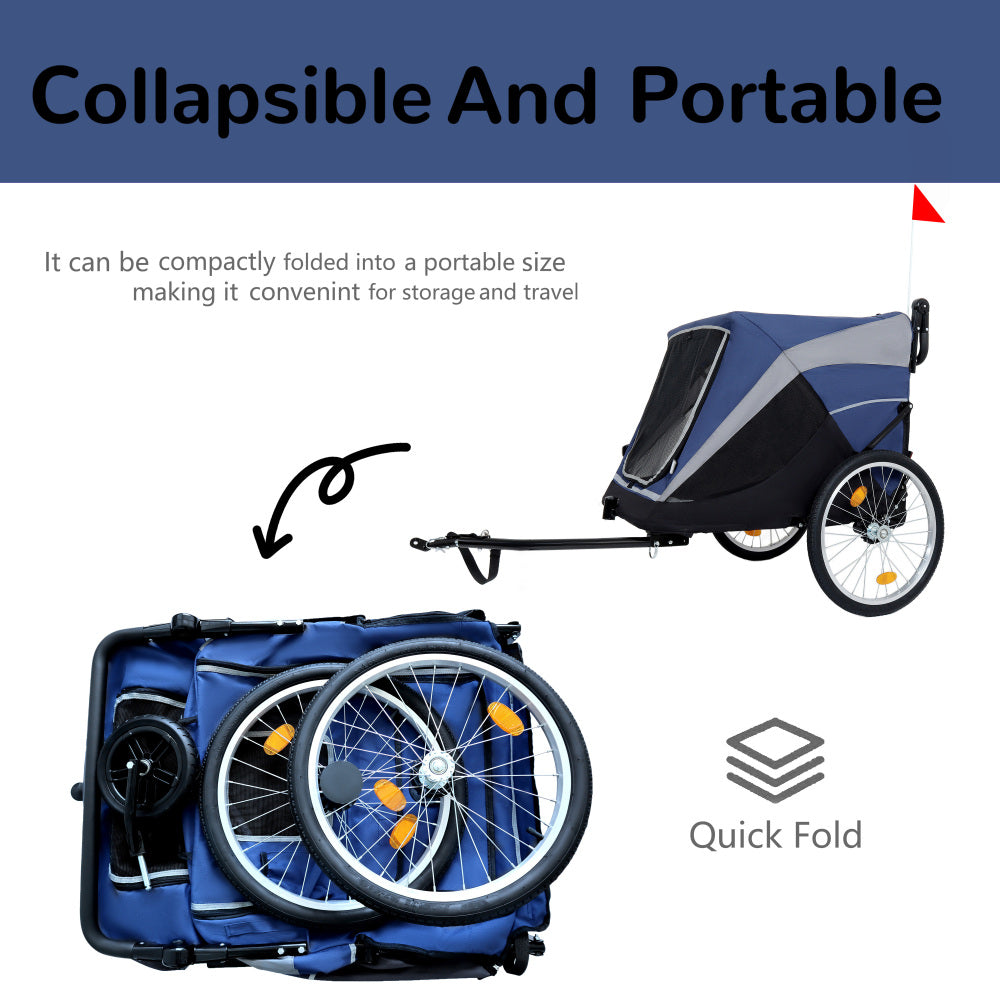 2-in-1 Bike Trailer & Push Cart for Pets - Detachable Bike Hitch & Push Handle Included - Quick Release Wheel, Internal Leash, Dual Cup Pockets and Underneath Storage Bag,  Holds Pets Up to 88 lbs