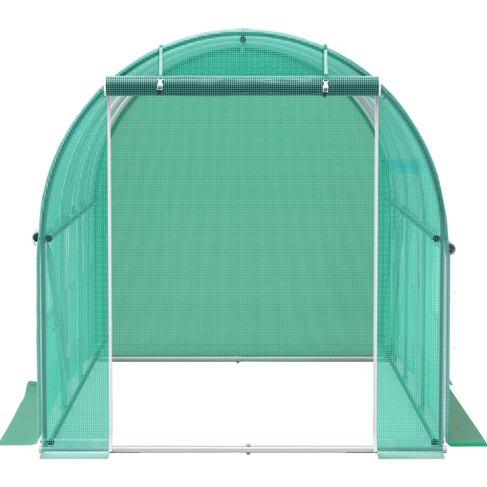 Walk-in Tunnel Greenhouse, 9.8 x 6.6 x 6.6 ft Portable Plant Hot House w/ Galvanized Steel Hoops, 1 Top Beam, Diagonal Poles, Zippered Door & 6 Roll-up Windows, Green