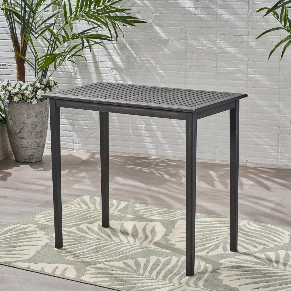 Outdoor Minimalist Acacia Wood Rectangle Bar Table - Dark Gray