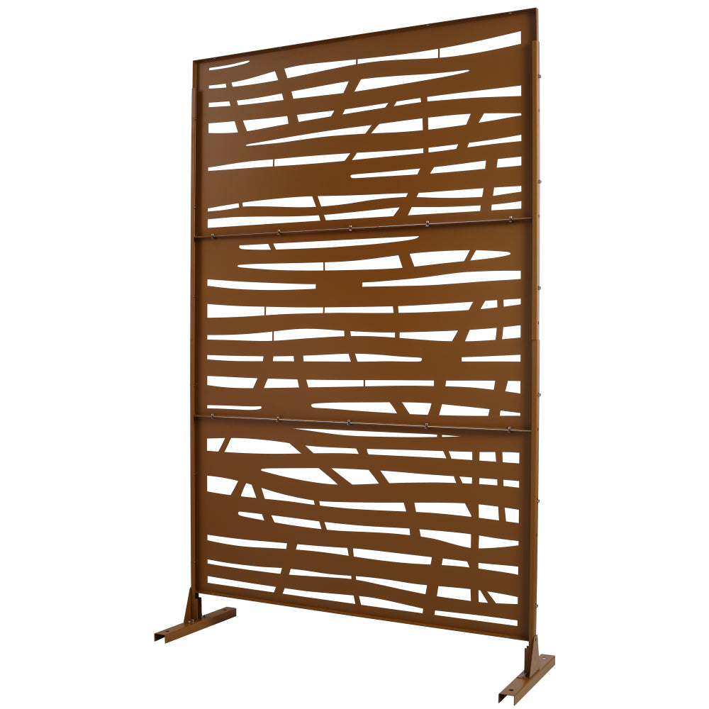 Outdoor & Indoor Privacy Screen Metal Privacy Screen 76" H×48" W, Freestanding Decorative Privacy Screen for Deck Balcony Patio, Privacy Fence Panels for Outside Lawn Garden PS109 BROWN