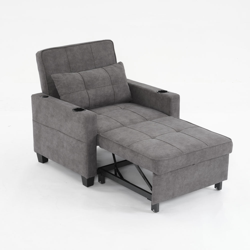 Futon Chair Bed Convertible Chair 3-in-1 Pull Out Sleeper Chair Beds with USB Ports,Wear-resistant and Anti-scratch, Armchair Bed Sleeper for Living Room (Dark Grey Linen)