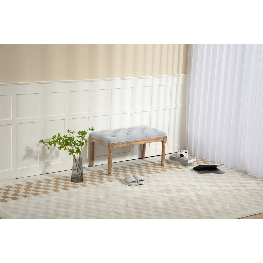 32"inch French Vintage Bedroom Bench Upholstered Dining Benches, Fabric End of Bed Bench for Bedroom Dining Room Living Room Entryway Light GRAY