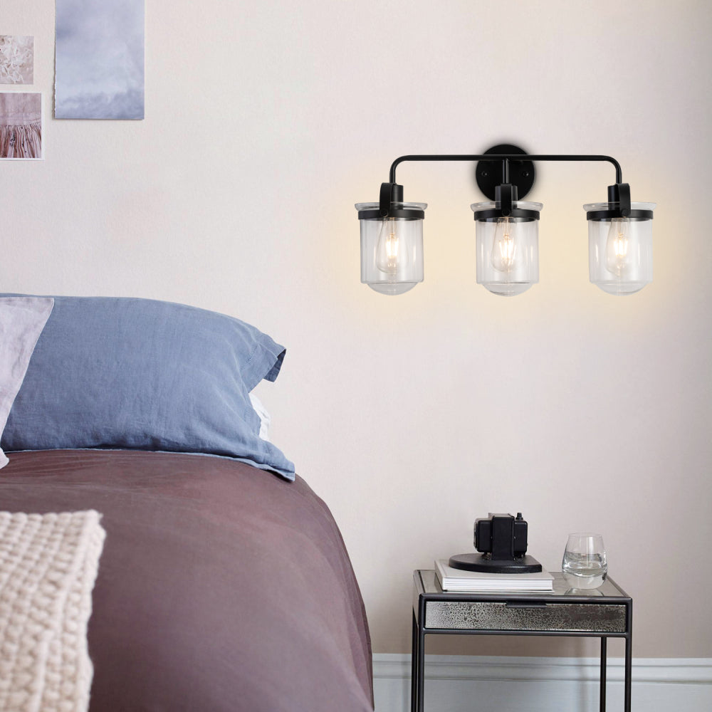 3-Light with Clear Glass Shade, Modern Sconce,  Industrial Indoor  Light Fixture for Bathroom Living Room Bedroom Over Kitchen Sink, E26 Socket,  [No Bulb]