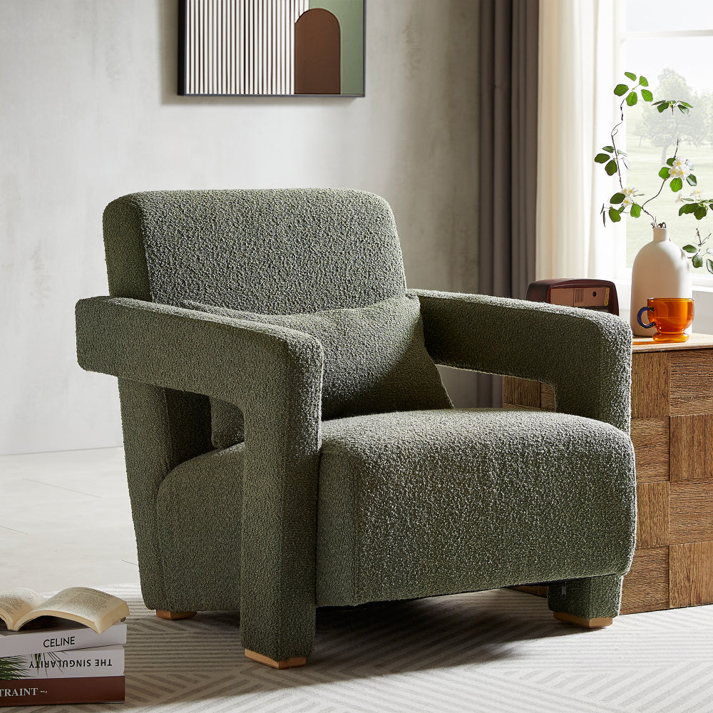 Mirod Sleek Right-Angle Armrests, Ergonomic Lumbar Support, Square Wooden Block Legs, Inclined Seat for Comfort, Artistic Statement Piece  for Living room,Bedroom and study