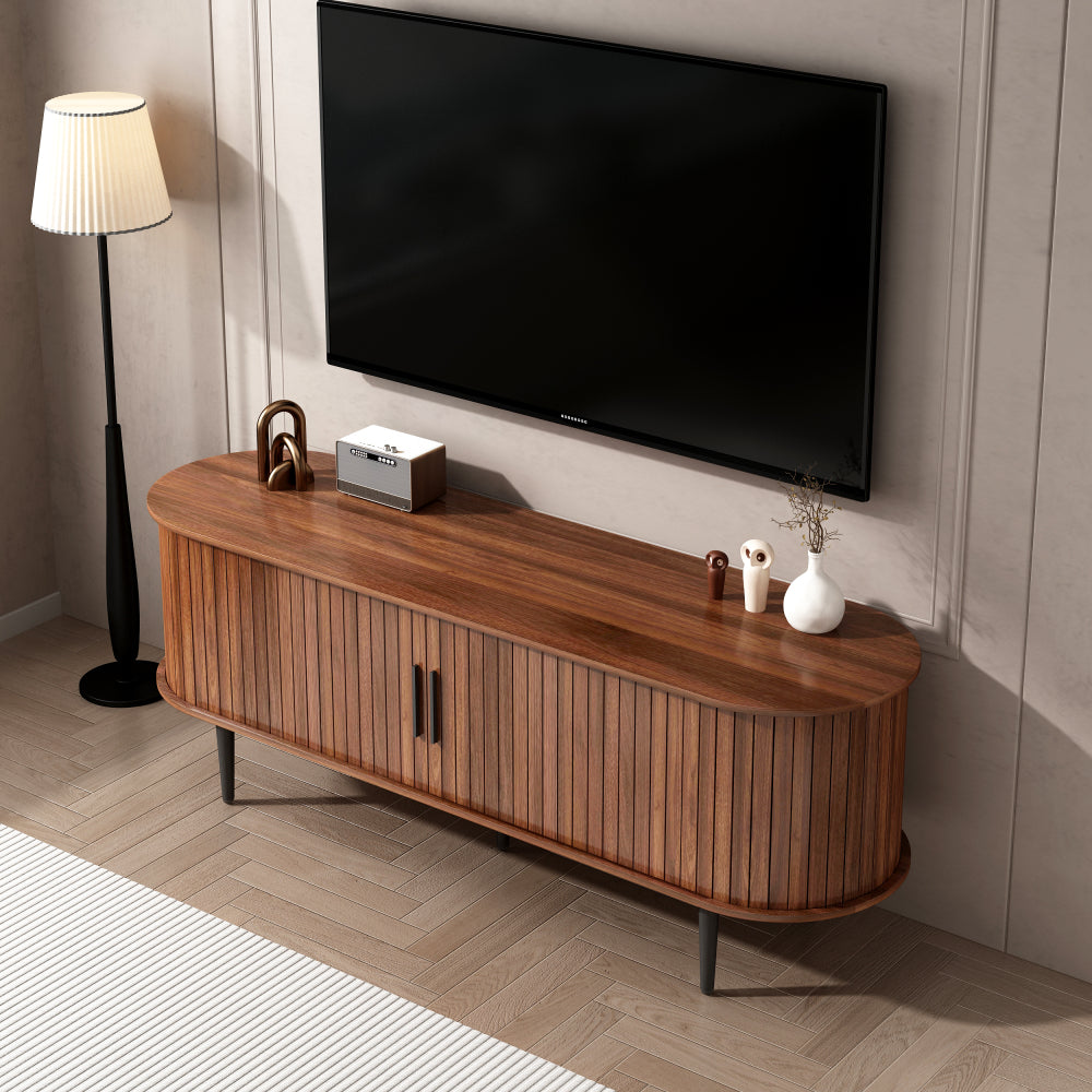TV Stand, 47" Modern TV Console Table with Storage Compartment and Sliding Door, Gaming Entertainment Center with Cabinet for Living Room, Bedroom, Office (Walnut)