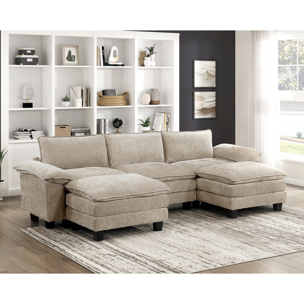 Modern Style 2pcs Arms with Adjustable Pillow Top Taupe Chenille Fabric Upholstery Contemporary Living Room Furniture Plush Comfort