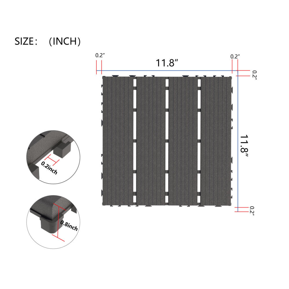 Plastic Interlocking Deck Tiles,44 Pack Patio Deck Tiles,12"x12" Square Waterproof Outdoor All Weather Use, Patio Decking Tiles for Poolside Balcony Backyard, Grey